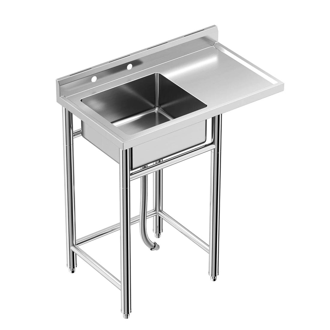 Garvee Edelstahl Utility-Spüle 91 × 53 × 101 cm – Arbeitstisch, 304 Stahl, 2 Ablagen, Drehbarer Wasserhahn