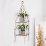Garvee Hängeregal 2-Stufige Ecke Mit Seil Rustikal Holz Boho-Stil Pflanzenhalter Einstellbar Für Wohnzimmer Und Garten