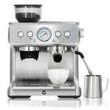 Garvee Profi Siebträgermaschine mit Mahlwerk – 20 Bar, 1400W, 2,8L Tank, integrierter Mahlwerk & Milchdüse - Silber