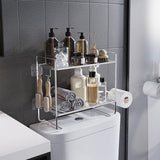GARVEE Badezimmer Regaln 2 Etagen Mit Toilettenpapierhalter & 2 Haken Für Badezimmer, Silber, 45x16x36cm, Platzsparend Modern - Silber
