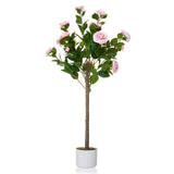 Garvee Künstlicher Kamelienbaum 3.6FT Mit 20 Pinken Blüten, Weißer Pflanzkübel, Für Büro & Zuhause - Rosa