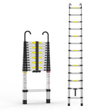 Garvee Teleskopleiter aus Aluminium 3,8 m mit abnehmbaren Haken für Innen- und Außenbereich, klappbar, tragbar, rutschfest, Tragfähigkeit 150 kg, Silber