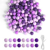 Garvee 120 Silikonperlen Für Armbandherstellung, 15 Mm Bunte Runde Perlen Mit Schnur, Lila, Robust Für Schmuck Und Schlüsselanhänger - Wie gezeigt