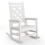 Garvee Outdoor Schaukelstuhl HDPE Holzoptik, 172 Kg Tragkraft, Ergonomisch, Wetterfest, Für Garten & Terrasse - Weiß