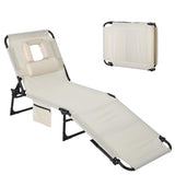 GARVEE Sonnenliege Klappbar, 5-Fach Verstellbar mit Gesichtsöffnung, Wasserabweisende Gartenliege mit Kissen & Seitentasche für Strand, Terrasse & Garten, Beige, 1er-Set - Beige