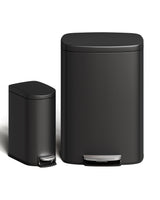 Garvee 13 Gal & 2.6 Gal Metall-Mülleimer Set, Rostfrei, Tretmechanismus, Für Küche & Bad, Schwarz, Kompakt - schwarz