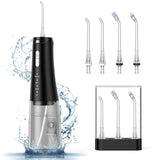 Garvee 300ML Tragbarer Kabelloser Dental Flosser Mit 4 Modi & 4 Düsen Für Zuhause & Reisen, USB Schnellladung, IPX7 Wasserdicht, 2500mAh Akku, Schwarz