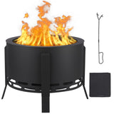 Garvee Rauchfreier Feuerkorb 66 cm – Mit Aschebehälter, Verstellbaren Füßen & Feuerzange, Stahl, Schwarz