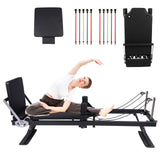 Garvee Pilates Reformer Faltbar Mit Sprungbrett, 2 Widerstandsbändern, Metallrahmen, Platzsparend - Schwarz
