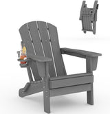 Garvee Faltbarer Adirondack Stuhl HDPE Mit Becherhalter Für Garten Und Terrasse 30"D x 29"W x 35.5"H Holzstruktur Wetterfest - Grau