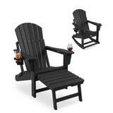 Garvee 4-in-1 Adirondack Schaukelstuhl, HDPE, Mit Hocker & Becherhalter, Outdoor, Schwerlast - Schwarz