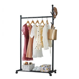 GARVEE Metall Kleiderständer auf Rollen, 54 kg Tragkraft, 360° Drehbare Räder, Robuster Garderobenständer mit Haken für Schlafzimmer & Wohnzimmer, 105 x 43 x 170 cm, Schwarz - Schwarz