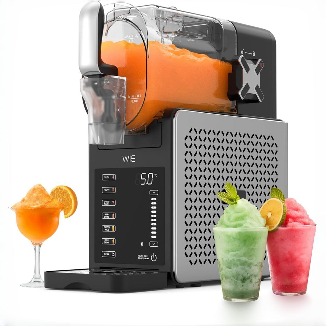 Garvee 2.5L Slushmaschine für Zuhause mit 5 Programmen LED Display und Selbstreinigung für Frozen Drinks Smoothies Slushies