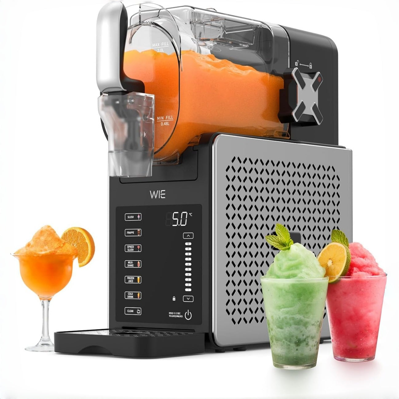 Garvee 2.5L Slushmaschine für Zuhause mit 5 Programmen LED Display und Selbstreinigung für Frozen Drinks Smoothies Slushies