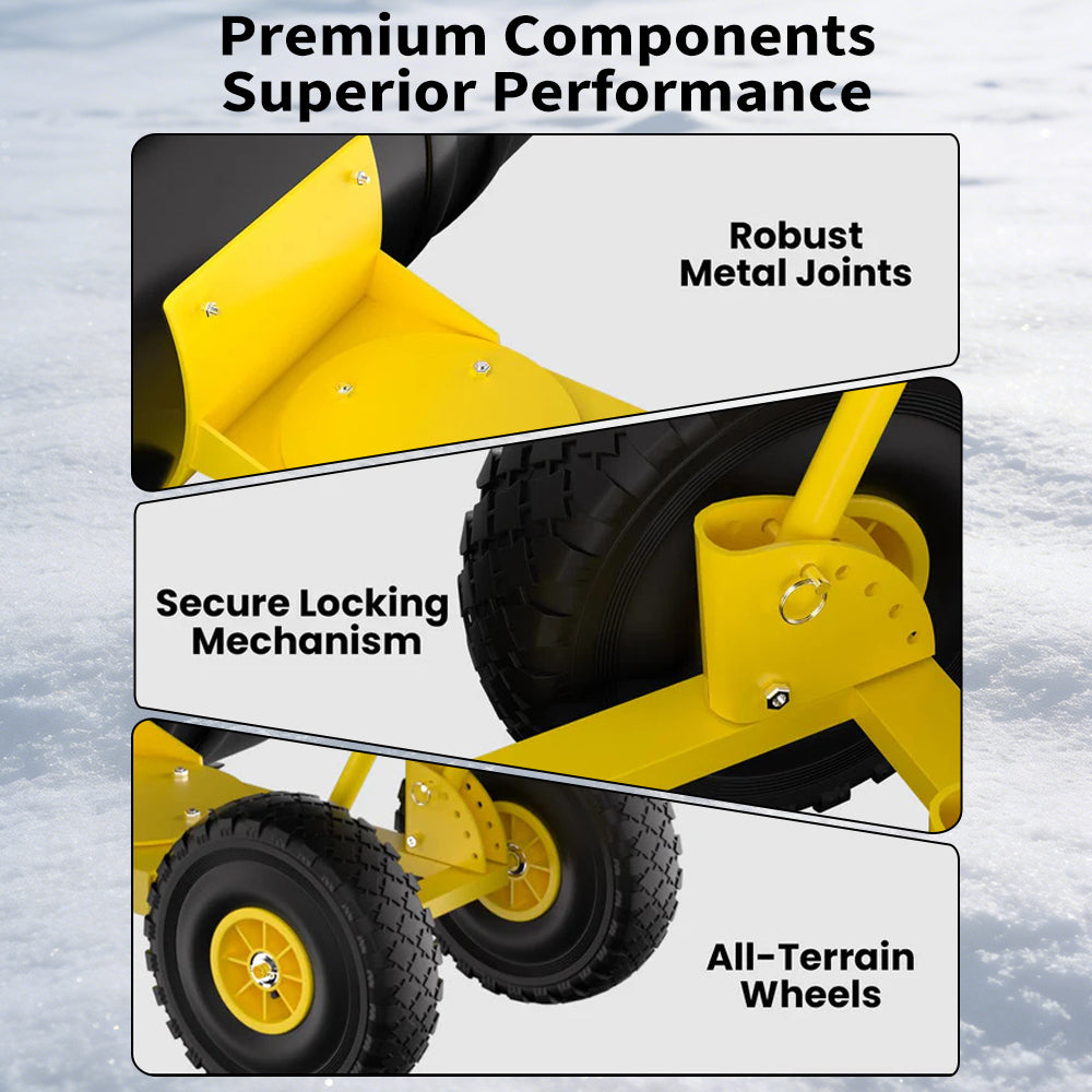 Garvee Schneeschieber mit Rädern 75×40 cm – Doppelstange, Stahlklinge, Verstellbarer Griff, Gummiräder