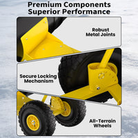 Garvee Schneeschieber mit Rädern 75×40 cm – Doppelstange, Stahlklinge, Verstellbarer Griff, Gummiräder