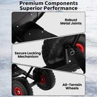 Garvee Schneeschieber mit Rädern 90×40 cm – Doppelstange, Stahlklinge, Verstellbarer Griff, Gummiräder