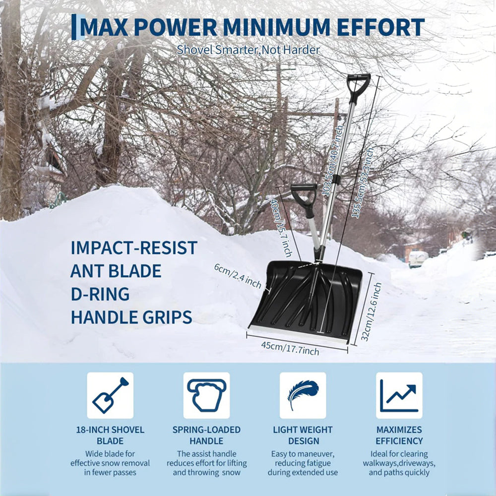 Garvee Schneeschaufel 45×32 cm – Ergonomisch, Leichter Aluminiumgriff, Aluminiumklinge, D-Griff für Einfahrt & Garten