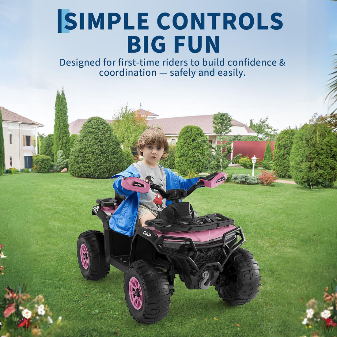 Garvee Kinder Elektro-Quad 12V, Elektrisches Kinderfahrzeug mit Fernbedienung, 2x35W Motoren, LED Lichtern & Musik, Für Kinder von 3–8 Jahren, Rosa