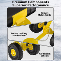 Garvee Schneeschieber mit Rädern 90×40 cm – Einzelstange, Stahlklinge, Verstellbarer Griff, Gummiräder