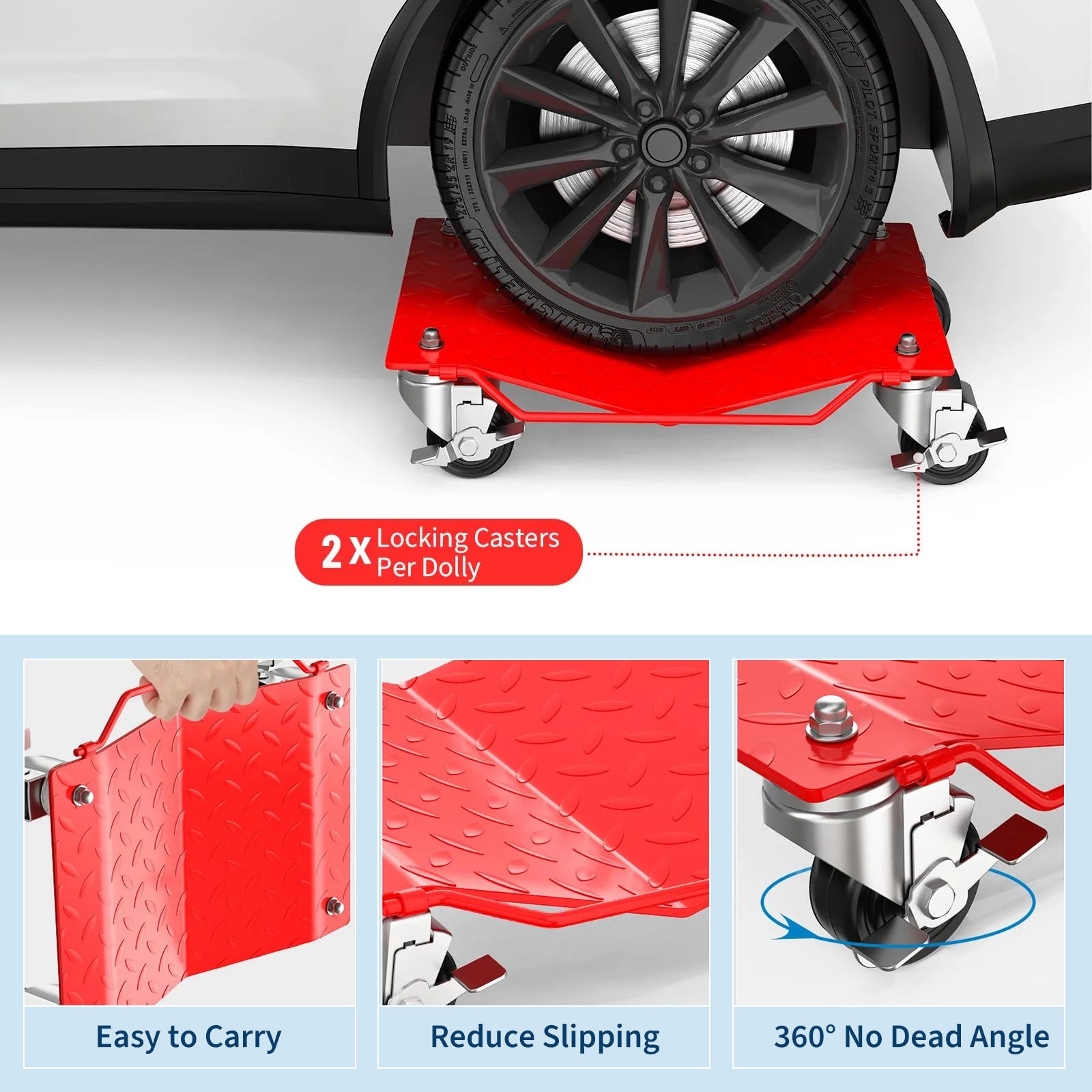 Garvee Auto-Rad Dolly Set 4 Stück – V-Form, 1500 lbs Tragkraft pro Rolle, Rot