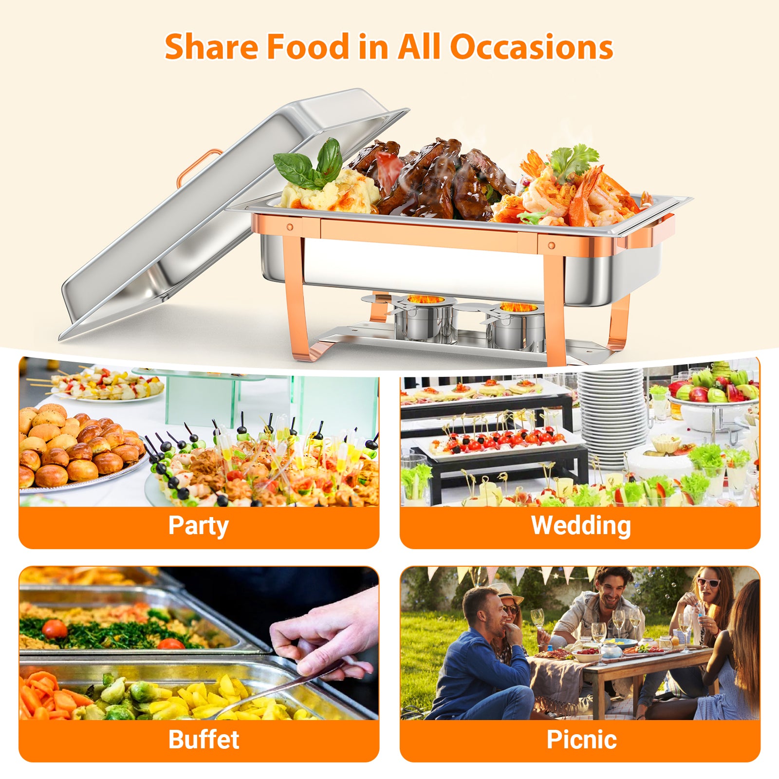 Garvee Chafing Dish 8QT Edelstahl Dual-Temperatur Warmhalteplatte Für Party Catering Buffet Hotel Restaurant Mit 6 Teilen Set