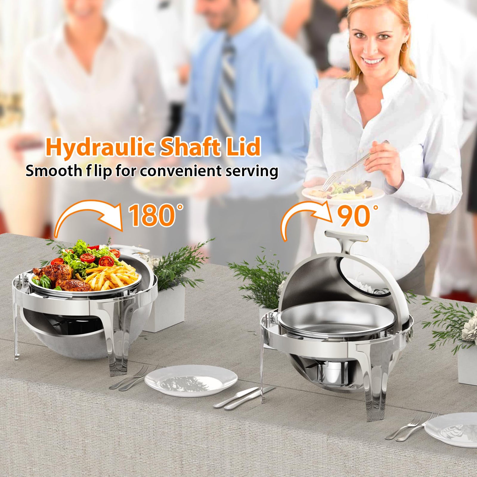 Garvee 6.3QT Edelstahl Buffet Heißhalter Roll-Off Deckel mit Sichtfenster für Partys Hochzeit Catering
