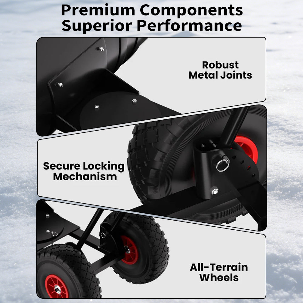Garvee Schneeschieber mit Rädern 75×40 cm – Doppelstange, Stahlklinge, Verstellbarer Griff, Gummiräder