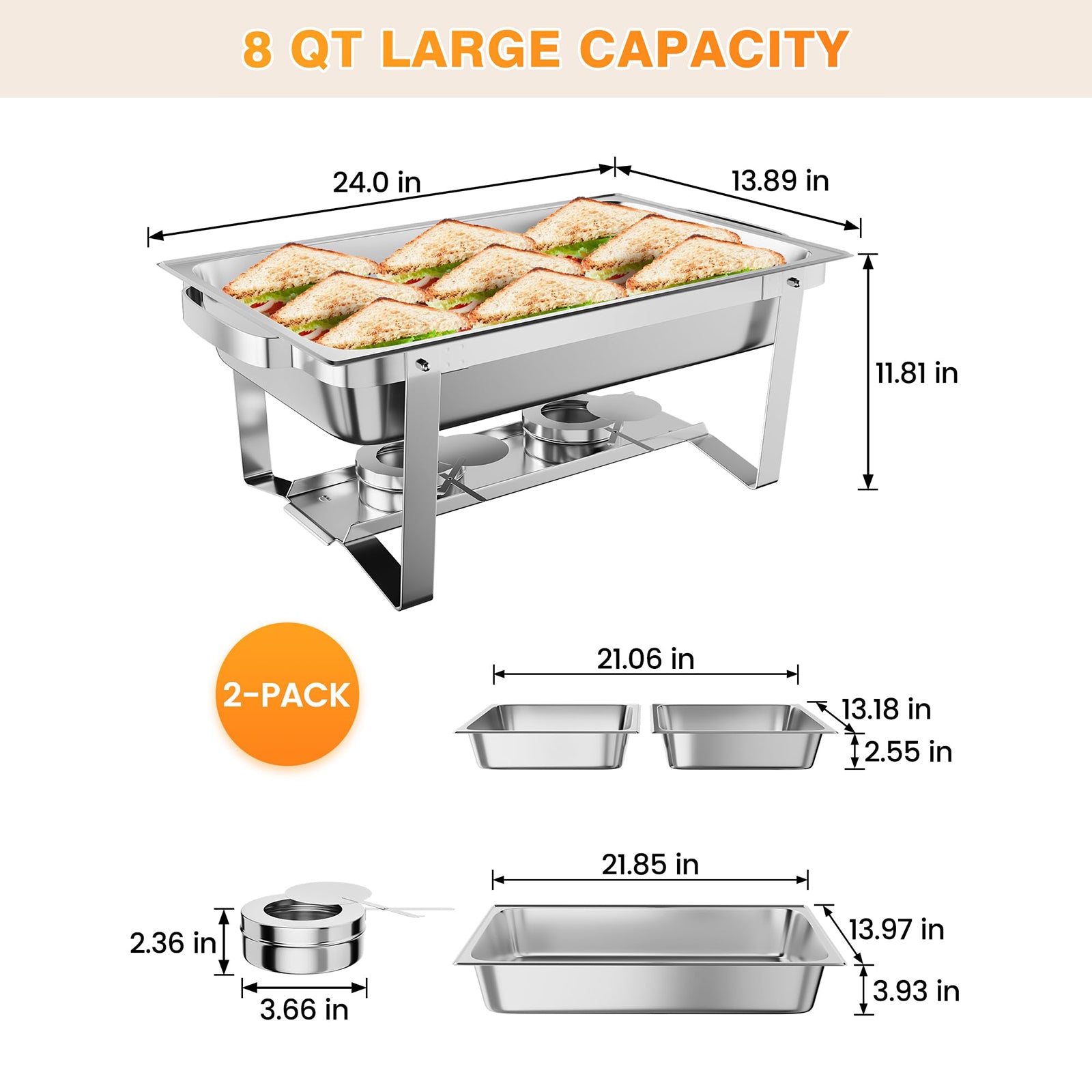 Garvee Chafing Dish Buffet Set 2x8Qt – Edelstahl, Klapprahmen, Warmhalter für Catering & Events