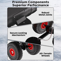 Garvee Schneeschieber mit Rädern 90×40 cm – Einzelstange, Stahlklinge, Verstellbarer Griff, Gummiräder