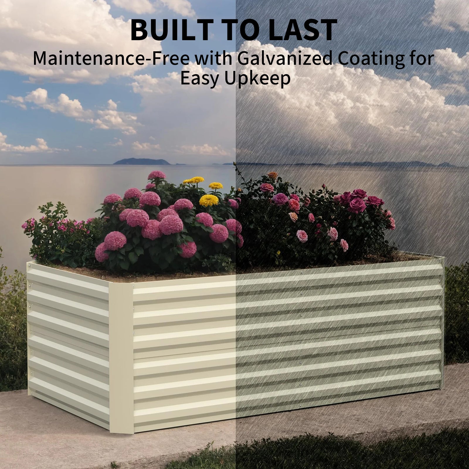 Garvee Galvanisiertes Hochbeet 180 × 90 × 60 cm – Rostfrei, Langlebig, Metall Pflanzkasten für Garten, Beige