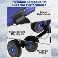 Garvee Schneeschieber mit Rädern – 75x40 cm Stahl-Klinge, 5-fach höhen- & neigungsverstellbar, klappbar & rückenschonend für Einfahrt und Gehweg (Blau)