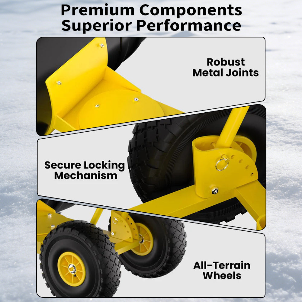 Garvee Schneeschieber mit Rädern 90×40 cm – Doppelstange, Stahlklinge, Verstellbarer Griff, Gummiräder