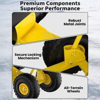 Garvee Schneeschieber mit Rädern 90×40 cm – Doppelstange, Stahlklinge, Verstellbarer Griff, Gummiräder