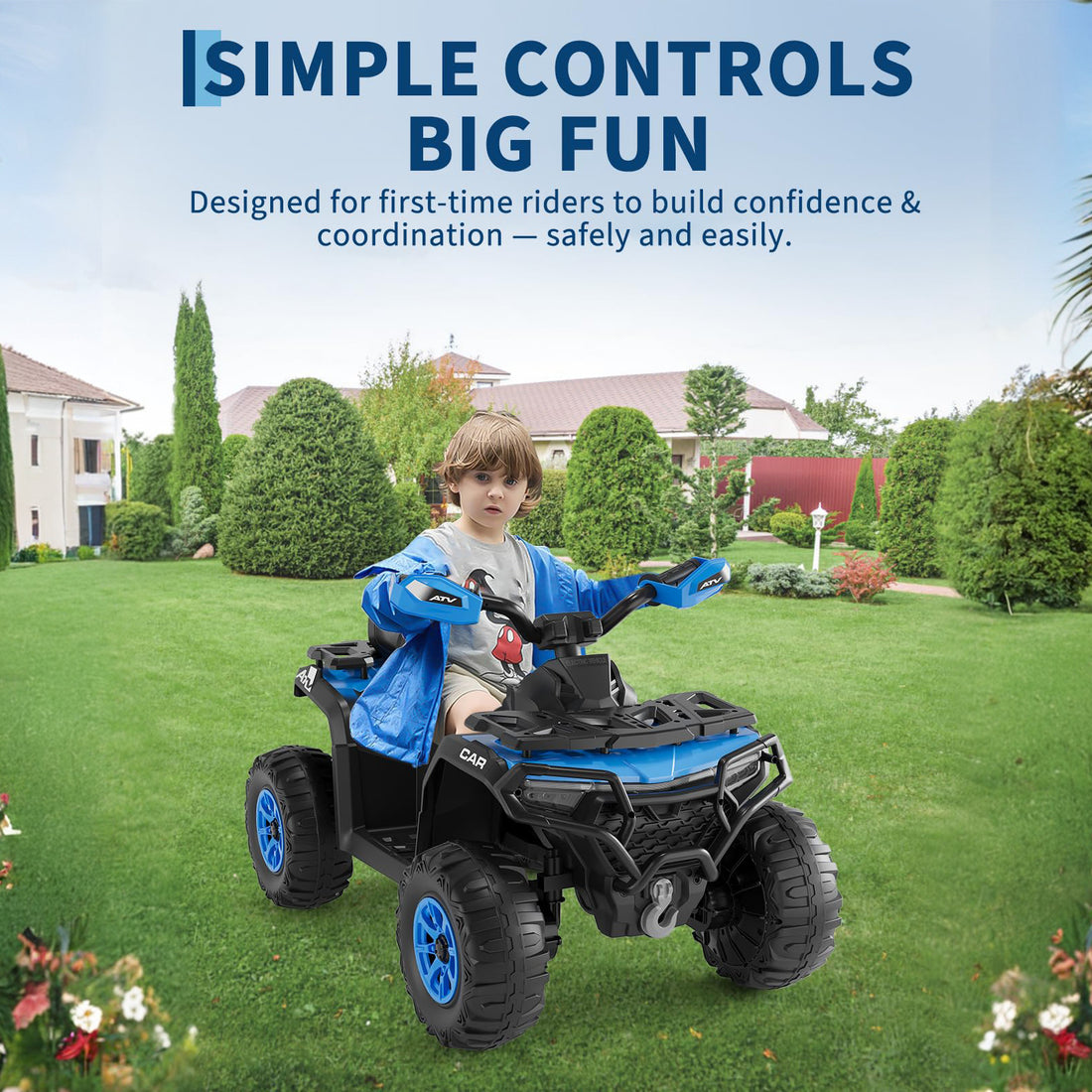 Garvee Kinder Elektro-Quad 12V, Elektrisches Kinderfahrzeug mit Fernbedienung, 2x35W Motoren, LED Lichtern & Musik, Für Kinder von 3–8 Jahren, Blau