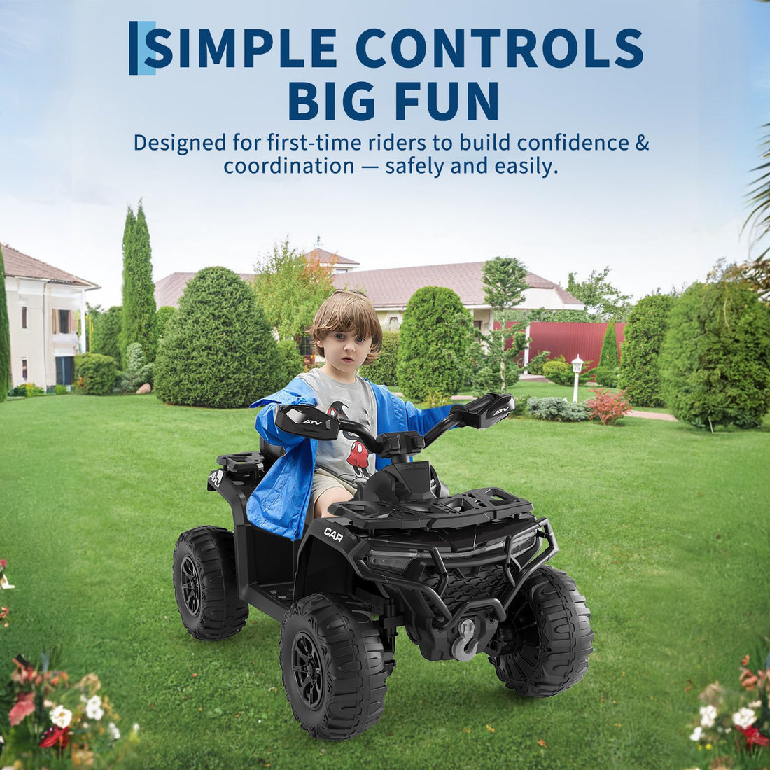 Garvee Kinder Elektro-Quad 12V, Elektrisches Kinderfahrzeug mit Fernbedienung, 2x35W Motoren, LED Lichtern & Musik, für Kinder von 3–8 Jahren, Schwarz