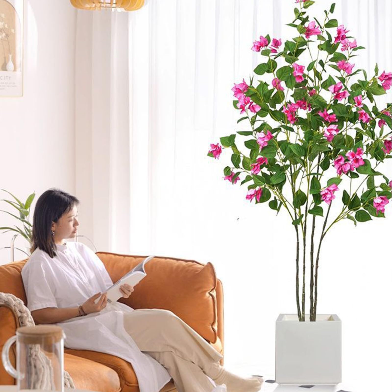 GARVEE Künstlicher Baum 180CM mit Künstlicher Pflaumenblüte, Biegsame Zweige, Grüne Pflanze für Fotostudio und Dekoration