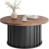 Garvee Runder Mid Century Modern Kaffeetisch Mit Metallbasis 31,9" Fluted Tischplatte Schwarz Für Wohnzimmer Und Büro - schwarz