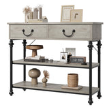 Garvee Kleiner Konsolentisch Mit 2 Schubladen, Metallrahmen, Rustikales Grau, Für Flur & Wohnzimmer, Verstellbare Füße, 39.4"L x 11.8"D x 31.5"H - schwarz