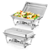Garvee 2er Set Silber Chafing Dishes 8QT Edelstahl Warmhalteplatten 62 x 36 x 30 cm Für Buffet Party Events Feiern - Silberner Ständer