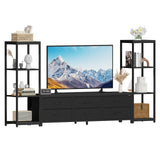 Garvee TV-Lowboard Schwarz 226 x 35 x 120 cm, Fernsehtisch mit 6 Schubladen und 2 seitlichen Regalen, TV-Möbel mit Stauraum - Schwarz