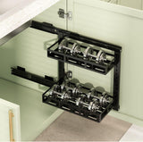Garvee Spülschrank Organizer 2 Etagen Selbstklebend Metall Ausziehbar Für Küche Und Bad 40CM Silber - 40 cm, zweilagig