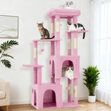 GARVEE Katzenkratzbaum 156 cm, Kratzbaum für Große Katzen mit XL-Aussichtsplattform, 2 Katzenhöhlen, Sisalstämmen und Hängespielzeug, Rosa - Rosa