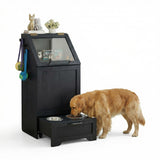 Garvee Mueble Alimentador para Perros con Contenedor de Comida, Armario de Almacenamiento de Madera con Comedero Inferior, Negro - 