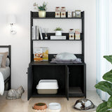 Garvee Katzenstreu Box Gehäuse Mit 2 Türen, 2 Ablagen, Kratzpad Für Indoor, Schwarz, MDF & Stahl, Versteckter Katzenbereich, Bücherregal - Schwarz