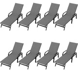 GARVEE Verstellbare Gartenliege 8er-Set, 5-fach Verstellbare Rückenlehne, Atmungsaktives Textilene-Gewebe, Wetterfeste Metallstruktur für Terrasse, Pool und Garten, Grau - Grau