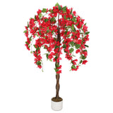 Garvee 4 FT Bougainvillea Baum Künstlich Mit 168 Roten Blüten & Natürlichem Stamm, Polyester, Pflegeleicht, Stabil, Schwarzer Topf, Wohnzimmer & Büro