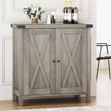 Garvee Kleiner Aufbewahrungsschrank Farmhouse Sideboard Mit 2 Türen Verstellbaren Regalen 30"x15.7"x31.5" Rustikales Grau Für Wohnzimmer & Esszimmer - Grau