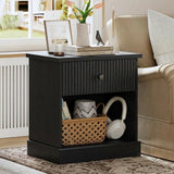 GARVEE Nachtschrank mit Schublade, Wellen-Design, Modernes Nachtkästchen für Schlafzimmer & Wohnzimmer, Schwarz, 58 × 40 × 61 cm - Schwarz