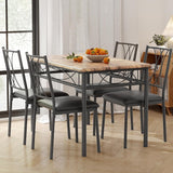 Garvee Esszimmer-Set Für 4 Mit Holz Rechteckigem Tisch Und Gepolsterten Stühlen, Metallrahmen, Retro Braun, Platzsparend Für Apartments - schwarz